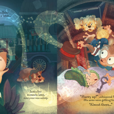 vulture and lion and tarsier characters in a picture book